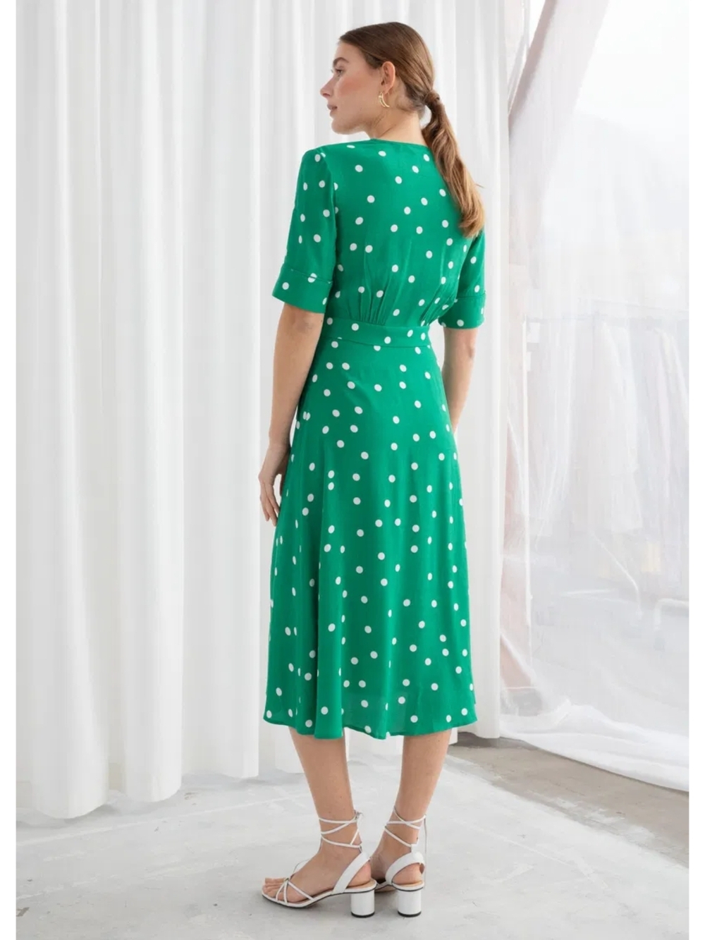 &Other Stories Green Polka Dot Midi Wrap Dress. - Picture 3 of 12